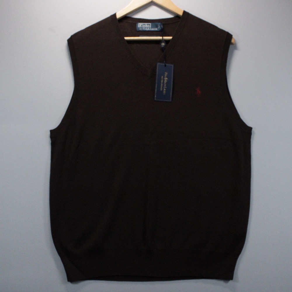 Polo Ralph Lauren Mens L Soft Pima Cotton V-Neck Sweater Vest Brown NWT Red Pony
